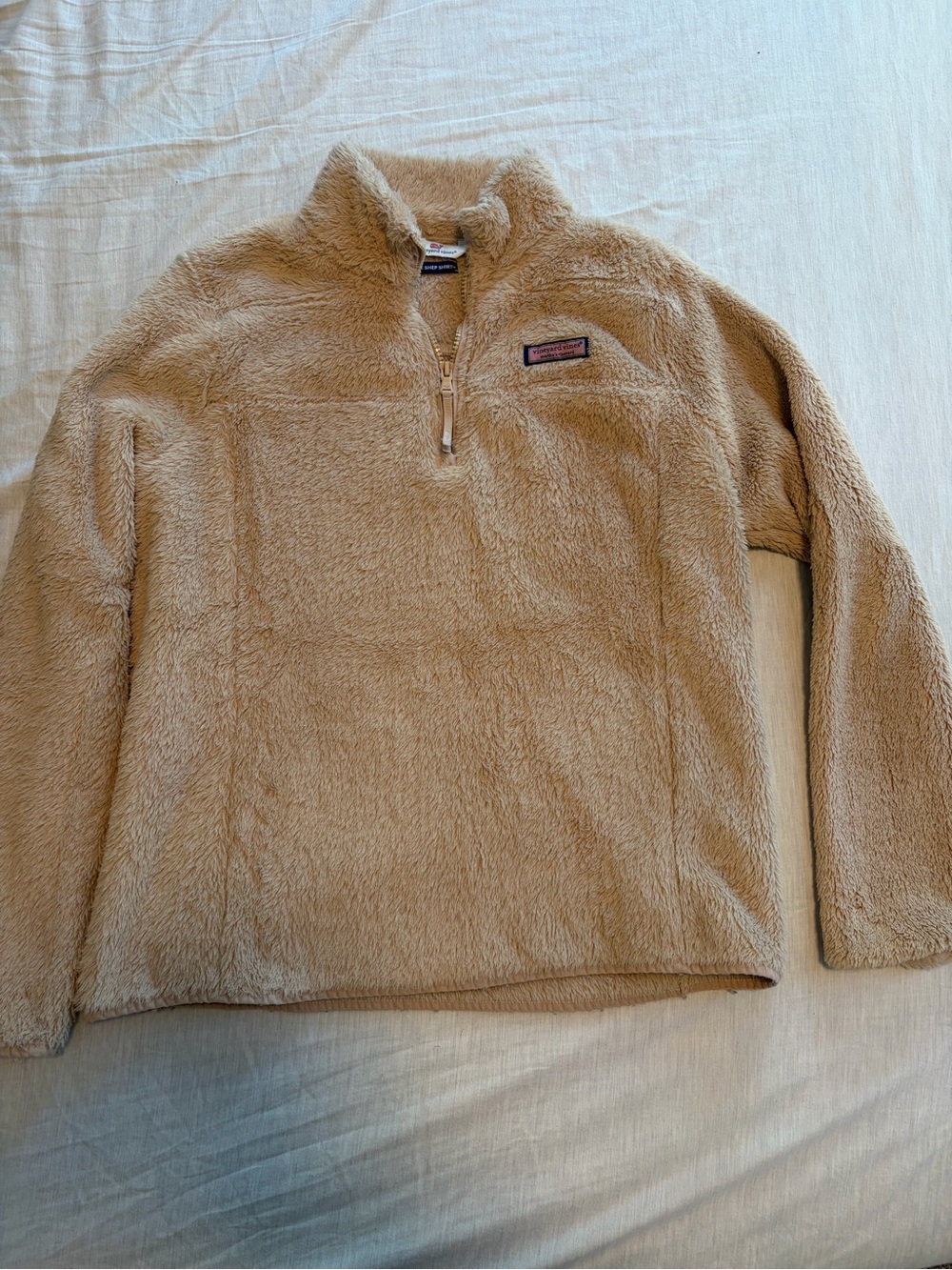 Vineyard Vines Tan Sherpa Quarter-Zip Pullover